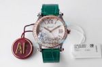 AF Chopard Happy Sport Diamonds Edition Replica Rose Gold Watch Green Leather